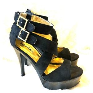 Michael Antonio Strappy Black Platform Heels